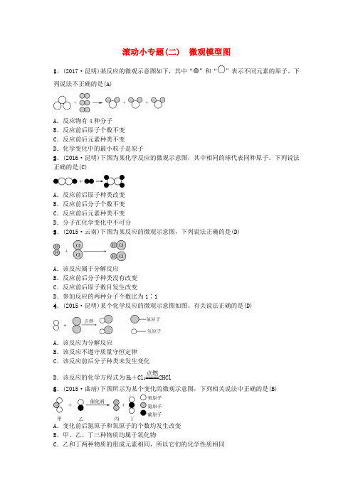 (云南专版)2019年中考化学总复习 滚动小专题(二)微观模型图习题