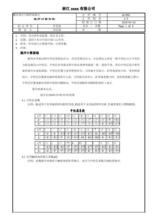 冲压件展开计算参数