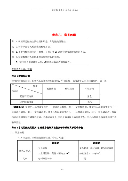 中考化学黄金知识点系列专题常见酸