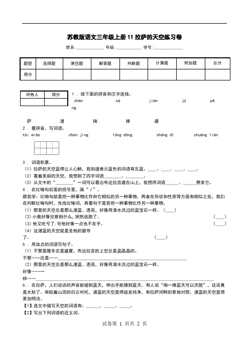 苏教版语文三年级上册11拉萨的天空练习卷.doc
