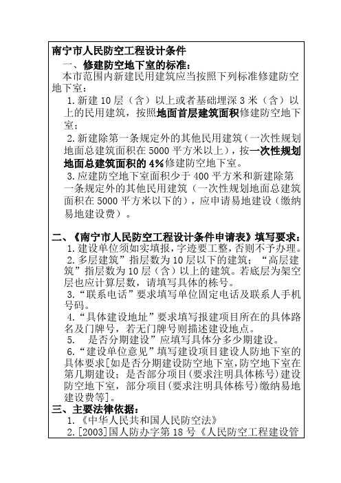 南宁市人民防空工程设计条件