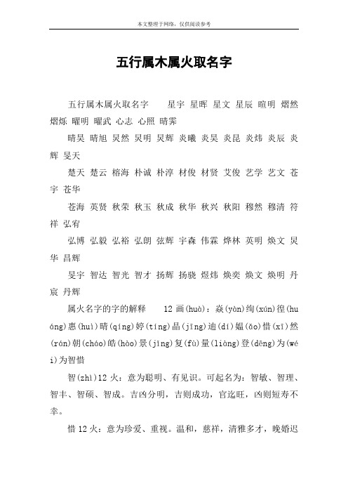 五行属木属火取名字