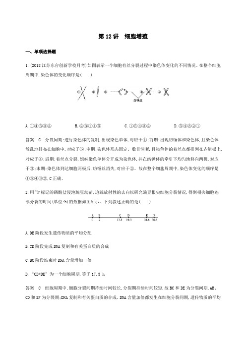 (江苏专用)2020版高考生物总复习第12讲细胞增殖练习(含解析)