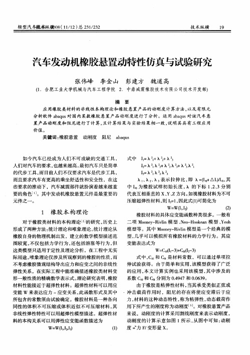 汽车发动机橡胶悬置动特性仿真与试验研究