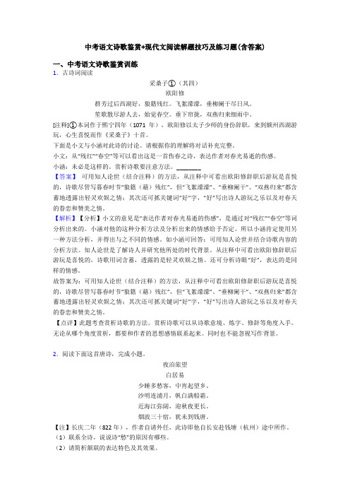 中考语文诗歌鉴赏+现代文阅读解题技巧及练习题(含答案)