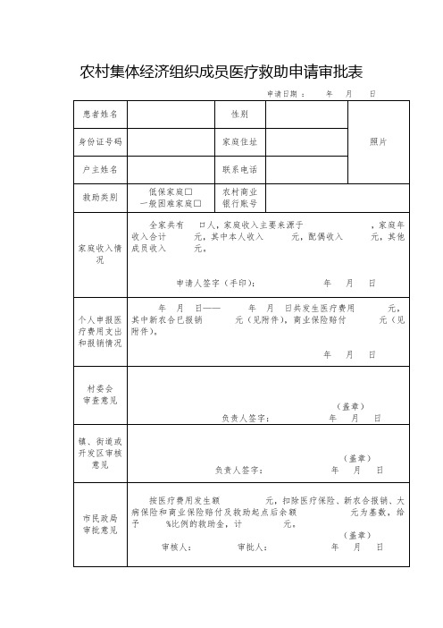 农村集体经济组织成员医疗救助申请审批表