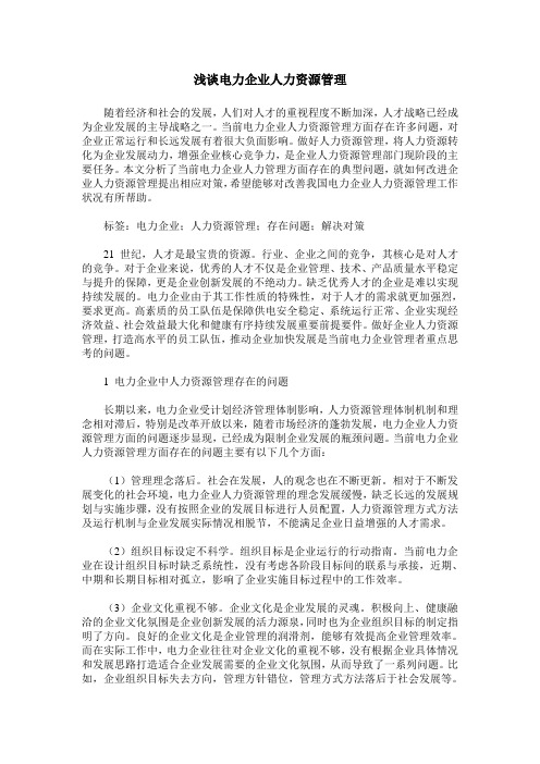 浅谈电力企业人力资源管理