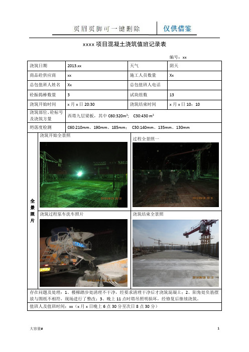 混凝土浇筑值班记录表(谷风表格)