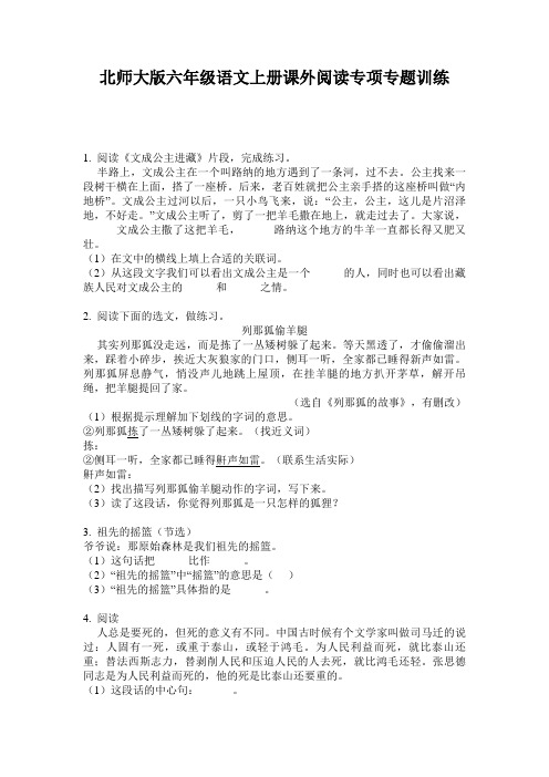 北师大版六年级语文上册课外阅读专项专题训练