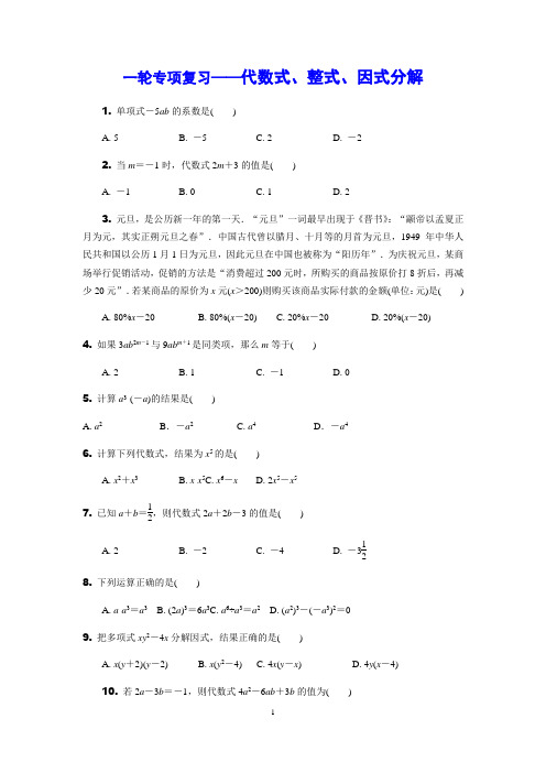 一轮专项复习——代数式、整式、因式分解