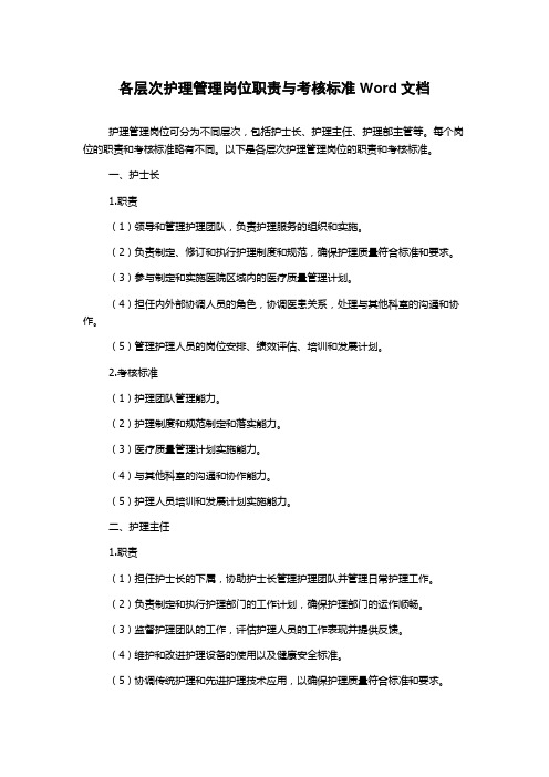 各层次护理管理岗位职责与考核标准Word文档