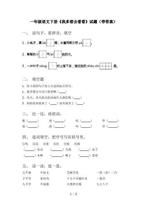 一年级语文下册《我多想去看看》试题(带答案)