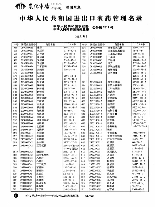 中华人民共和国进出口农药管理名录