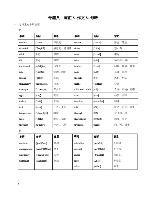 上海中考英语冲刺讲义-专题08 词汇8+作文8+句转(解析版)