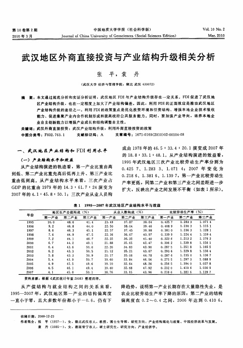 武汉地区外商直接投资与产业结构升级相关分析