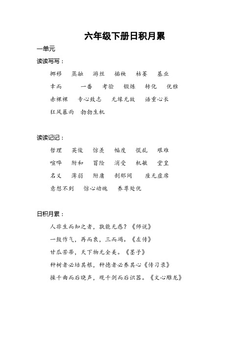 人教版语文六年级下册词语盘点+日积月累