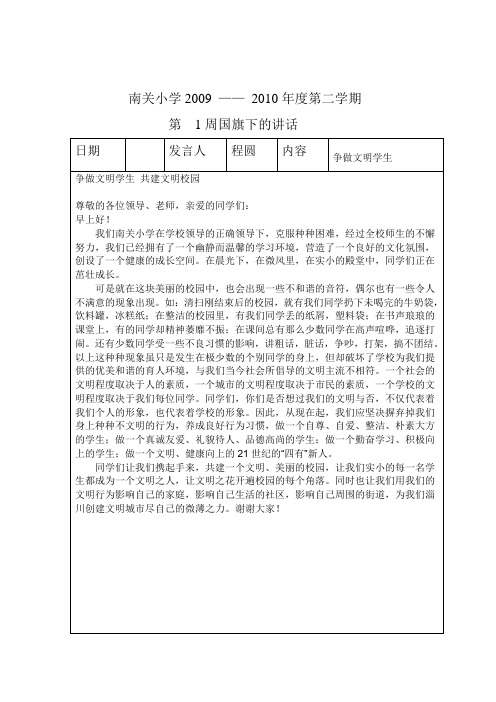 国旗下的讲话2009——2010第二学期