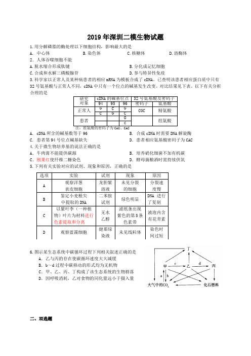 2019年深圳二模生物试题
