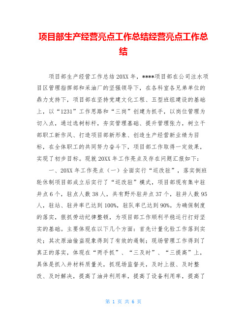 项目部生产经营亮点工作总结经营亮点工作总结