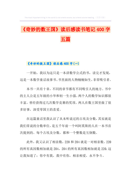 《奇妙的数王国》读后感读书笔记400字五篇