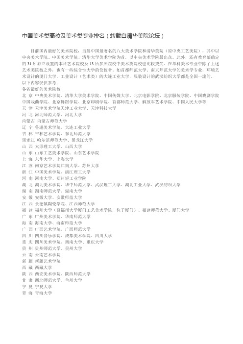 中国美术院校排名
