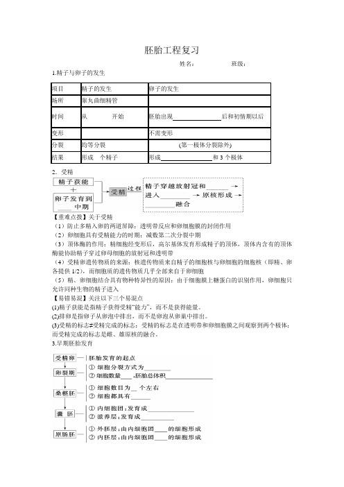 胚胎工程复习学案 