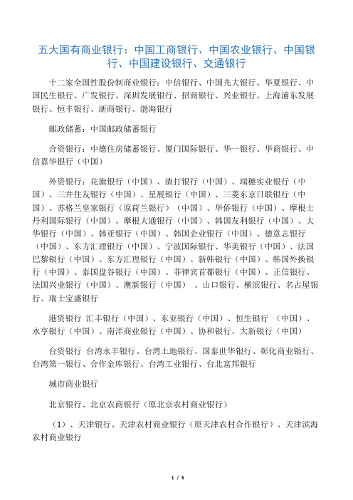 全国所有银行名称