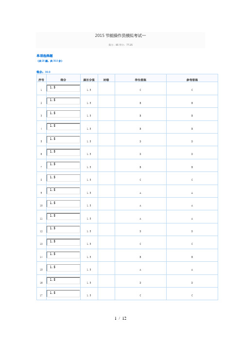 2015节能操作员模拟考试第一套试题和答案