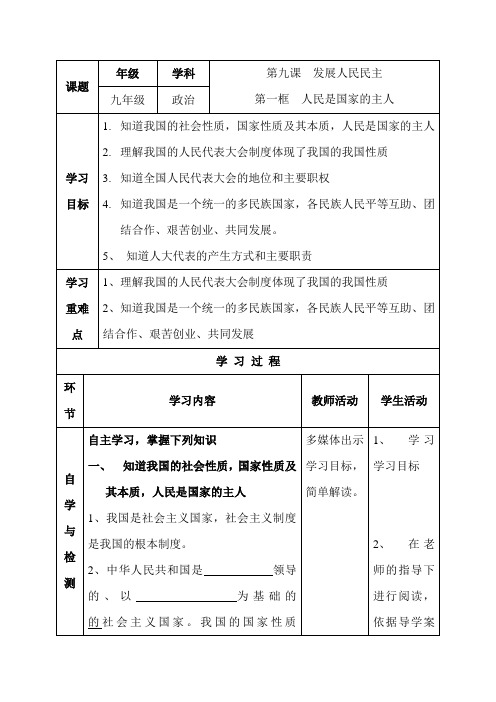 九年级政治人民是国家的主人2