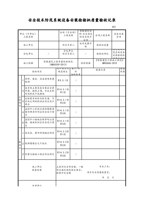 安全技术防范系统设备安装检验批质量验收记录