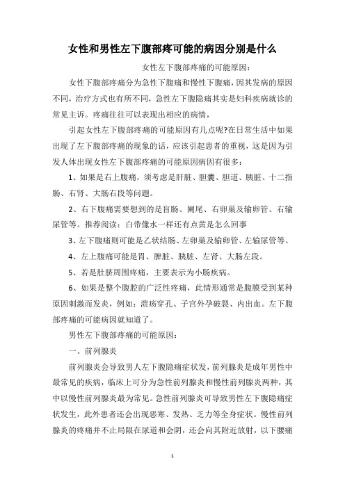 女性和男性左下腹部疼可能的病因分别是什么