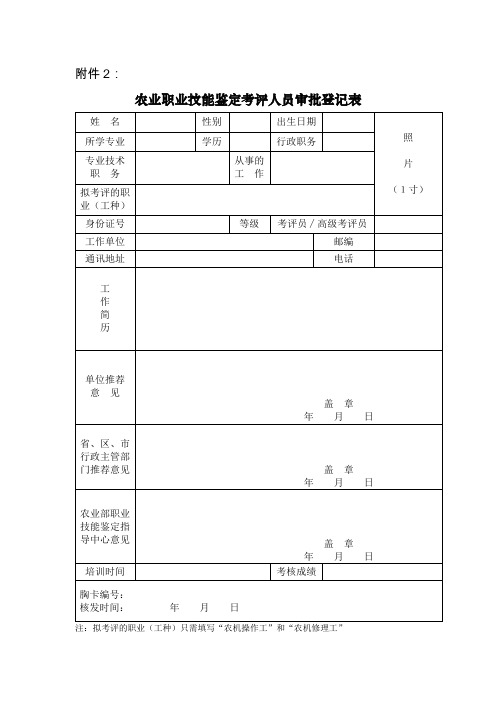 农业职业技能鉴定考评人员审批登记表doc
