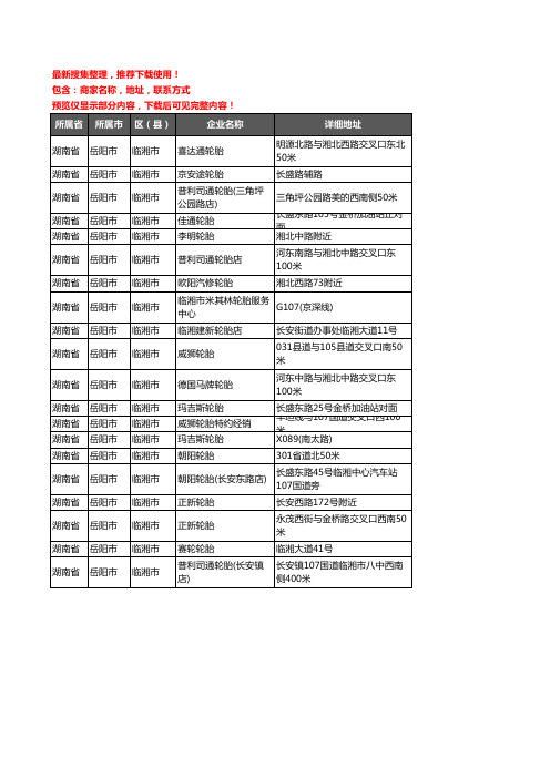 新版湖南省岳阳市临湘市汽车轮胎企业公司商家户名录单联系方式地址大全20家