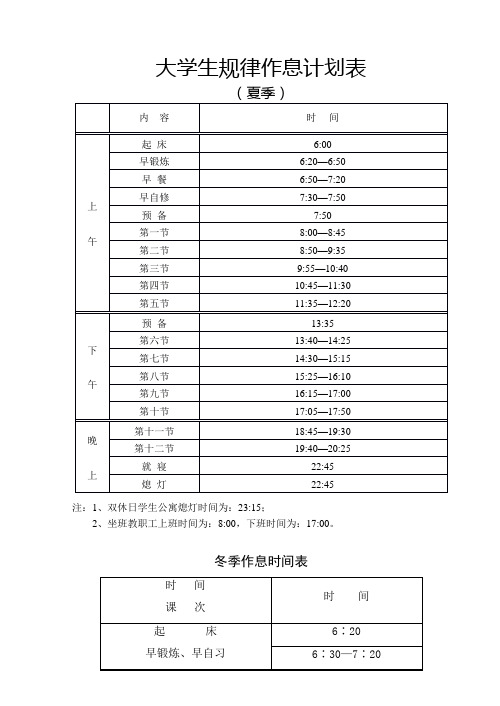 大学生规律作息计划表