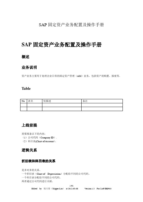 SAP固定资产业务配置及操作手册【范本模板】