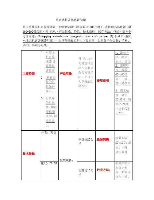 重庆水性富锌底漆知识