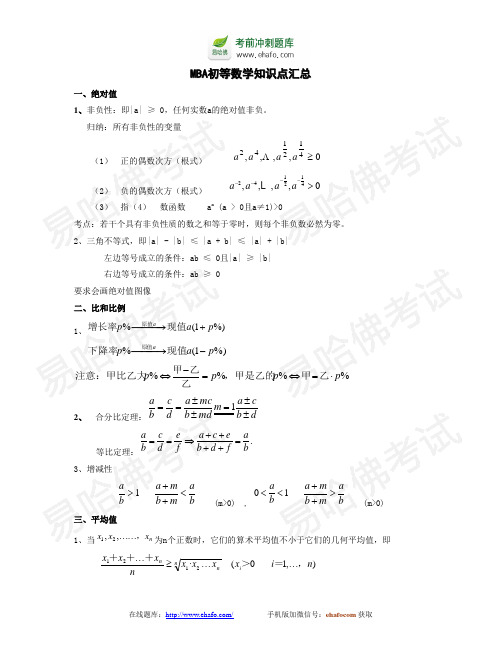 易哈佛MBA综合数学-初等数学知识点汇总