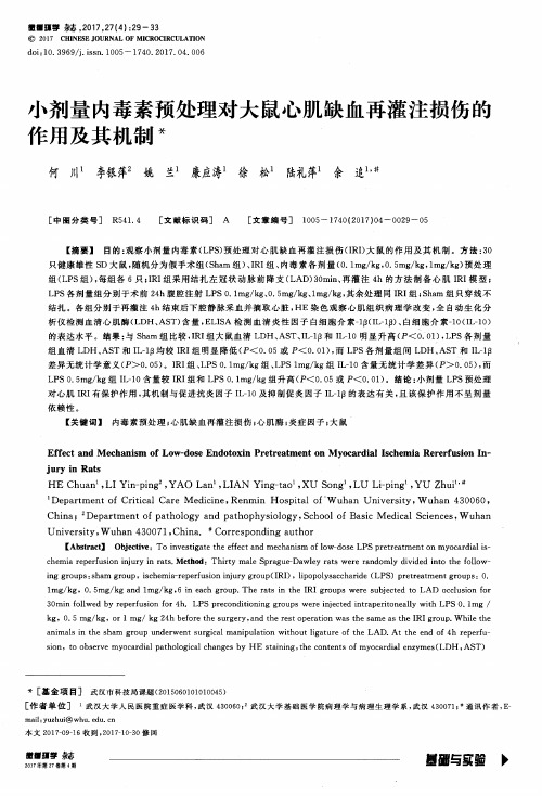 小剂量内毒素预处理对大鼠心肌缺血再灌注损伤的作用及其机制