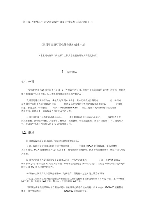 《医用甲壳质可吸收缝合线创业计划》