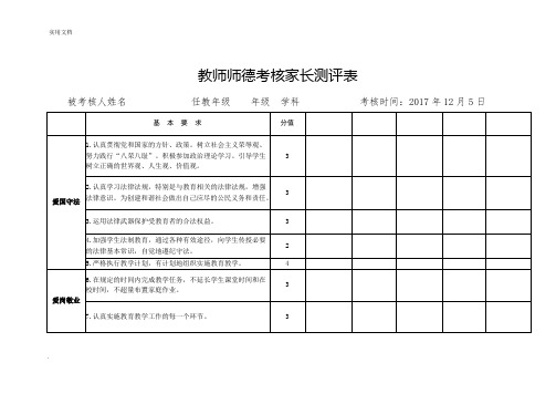 师德考核家长评价表