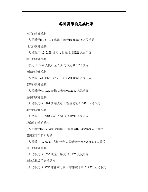 各国货币的兑换比率