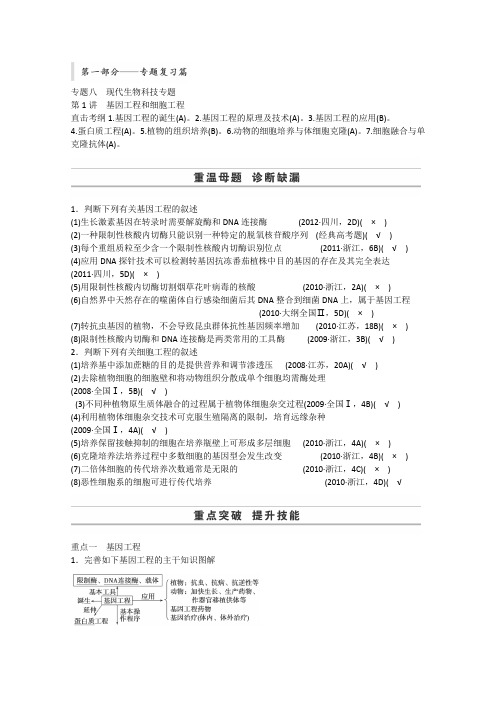 2014高考生物二轮专题复习：专题八第1讲基因工程和细胞工程