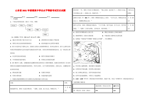 山东省2021年普通高中学业水平等级考试历史试卷及答案