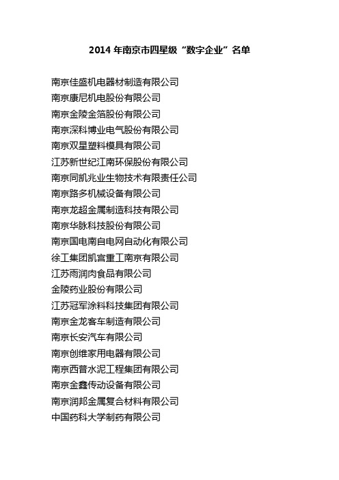 2014年南京市四星级“数字企业”名单
