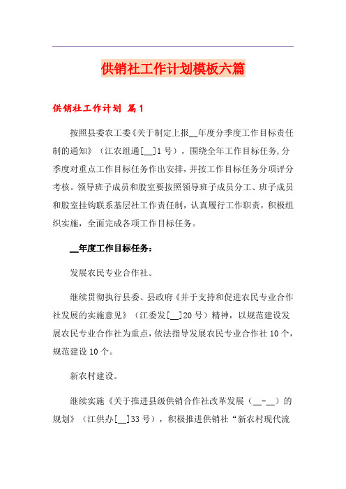 供销社工作计划模板六篇