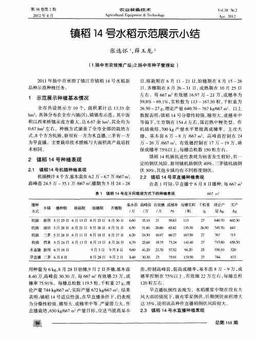镇稻14号水稻示范展示小结