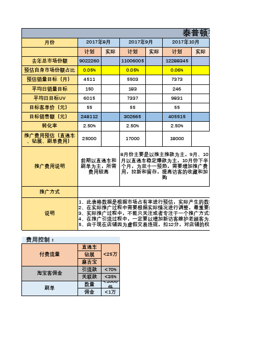 天猫店铺整体运营计划表