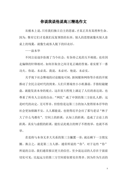 你说我说他说高三精选作文