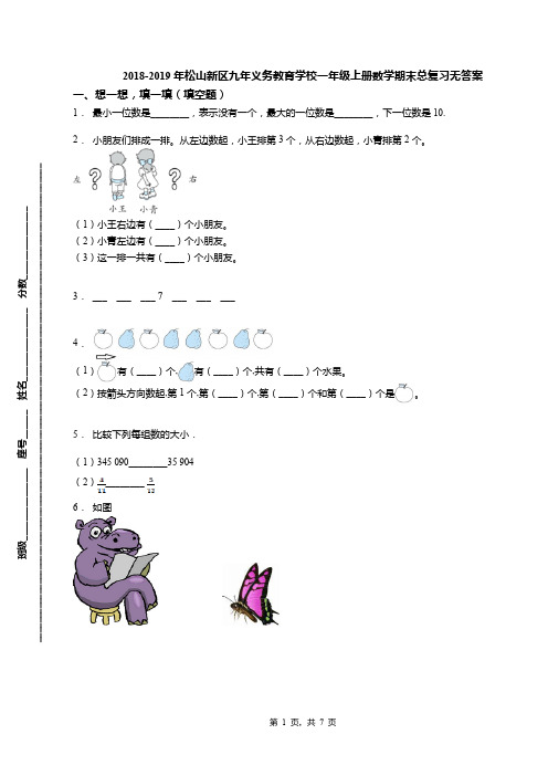 2018-2019年松山新区九年义务教育学校一年级上册数学期末总复习无答案