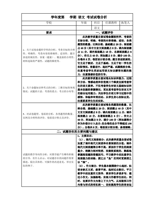 精华版试卷分析范例